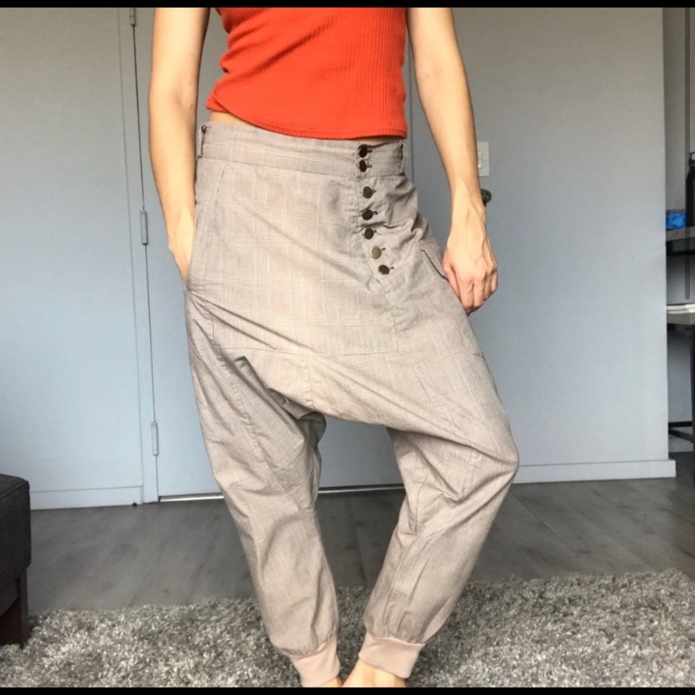 Plaid Drop Crotch Harem Joggers